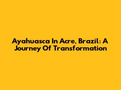 Ayahuasca In Acre, Brazil: A Journey Of Transformation