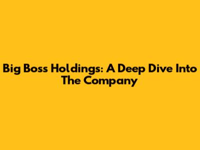 Big Boss Holdings: A Deep Dive Into The Company