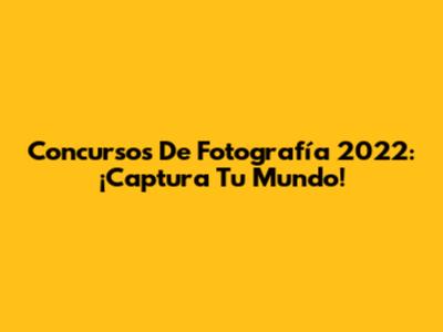 Concursos De Fotografía 2022: ¡Captura Tu Mundo!