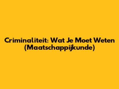 Criminaliteit: Wat Je Moet Weten (Maatschappijkunde)