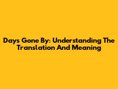 Days Gone By: Understanding The Translation And Meaning