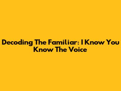 Decoding The Familiar: 'I Know You Know The Voice'