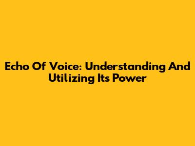 Echo Of Voice: Understanding And Utilizing Its Power