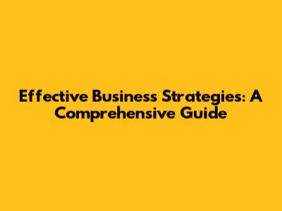 Effective Business Strategies: A Comprehensive Guide