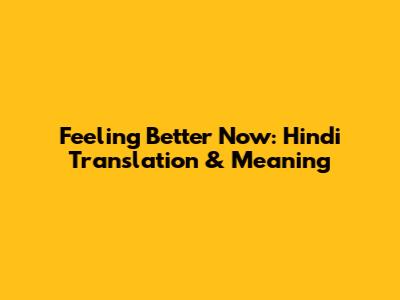 Feeling Better Now: Hindi Translation & Meaning