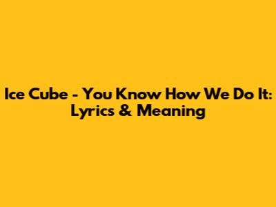 Ice Cube - You Know How We Do It: Lyrics & Meaning