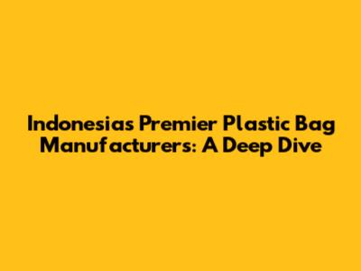 Indonesia's Premier Plastic Bag Manufacturers: A Deep Dive