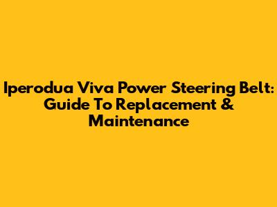Iperodua Viva Power Steering Belt: Guide To Replacement & Maintenance