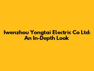 Iwenzhou Yongtai Electric Co Ltd: An In-Depth Look
