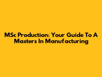 MSc Production: Your Guide To A Master's In Manufacturing