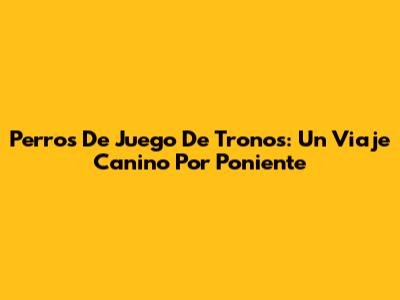 Perros De Juego De Tronos: Un Viaje Canino Por Poniente