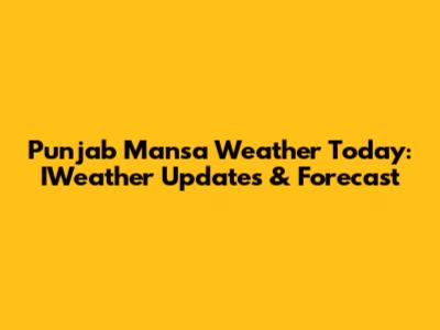 Punjab Mansa Weather Today: IWeather Updates & Forecast