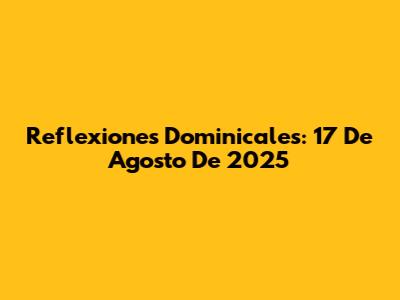 Reflexiones Dominicales: 17 De Agosto De 2025