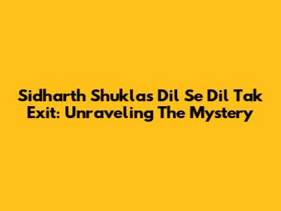 Sidharth Shukla's 'Dil Se Dil Tak' Exit: Unraveling The Mystery