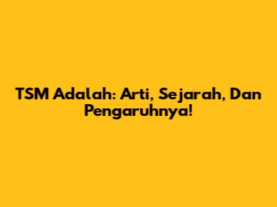 TSM Adalah: Arti, Sejarah, Dan Pengaruhnya!