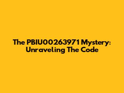 The PBIU00263971 Mystery: Unraveling The Code