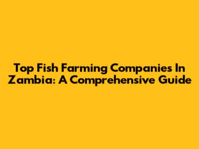Top Fish Farming Companies In Zambia: A Comprehensive Guide