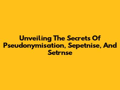 Unveiling The Secrets Of Pseudonymisation, Sepetnise, And Setrnse