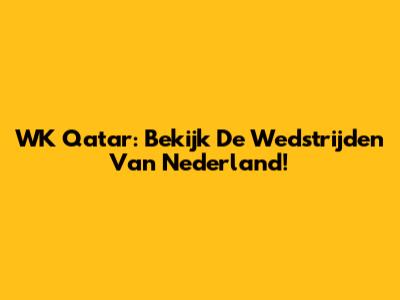 WK Qatar: Bekijk De Wedstrijden Van Nederland!